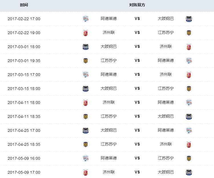 【收藏】2017亚冠直播赛程表及视频直播地址