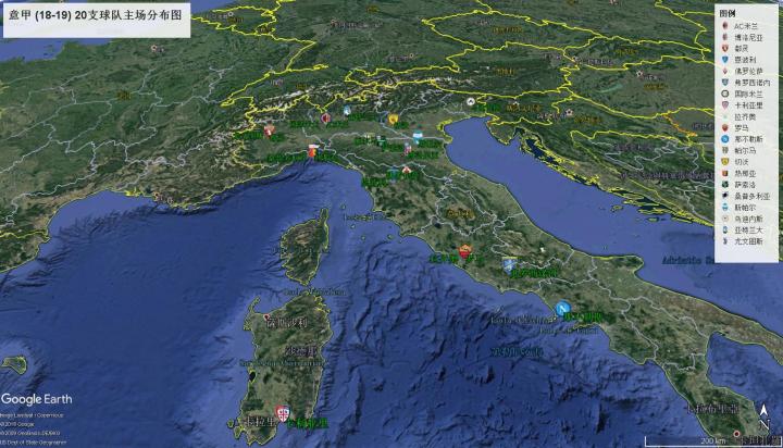 足球地理:18-19赛季五大联赛各足球队主场图