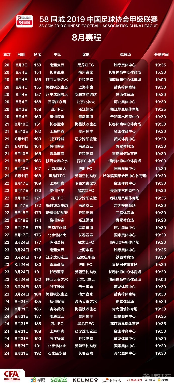 2019中甲赛程出炉:首轮陕西战黑龙江、亚泰对