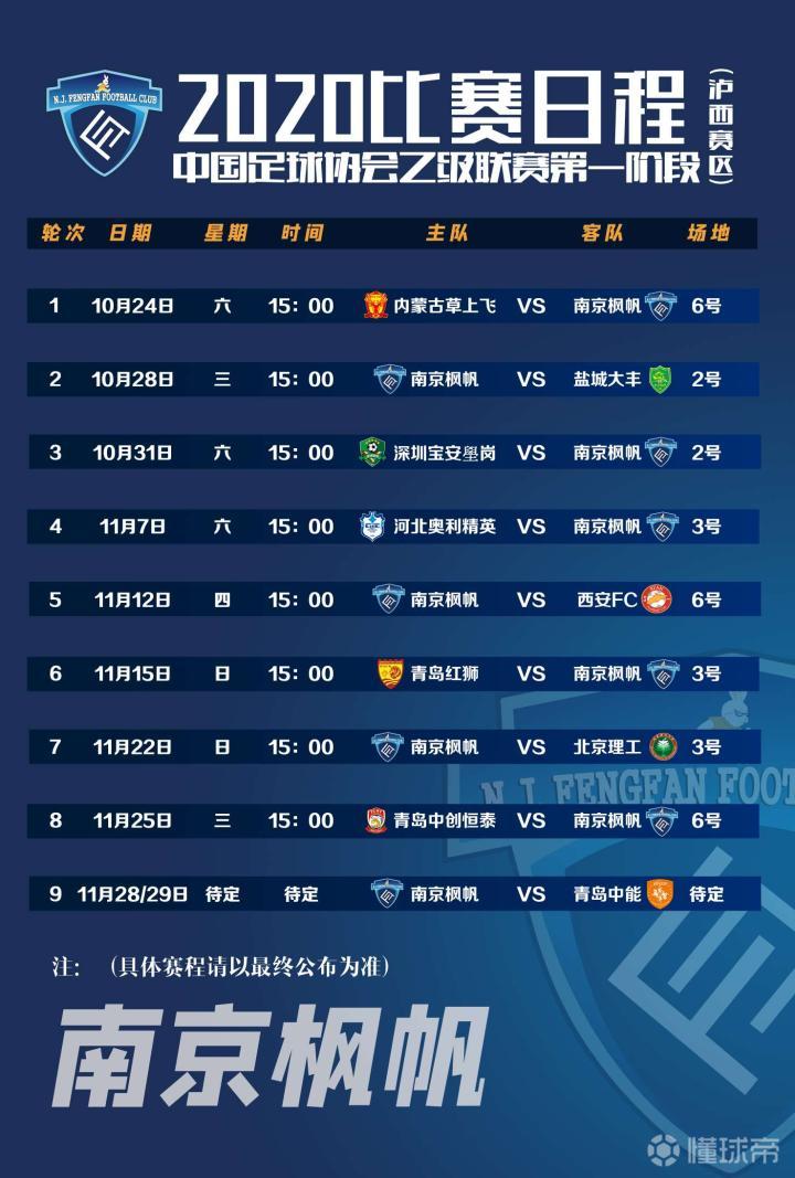 南京枫帆中乙第一阶段赛程