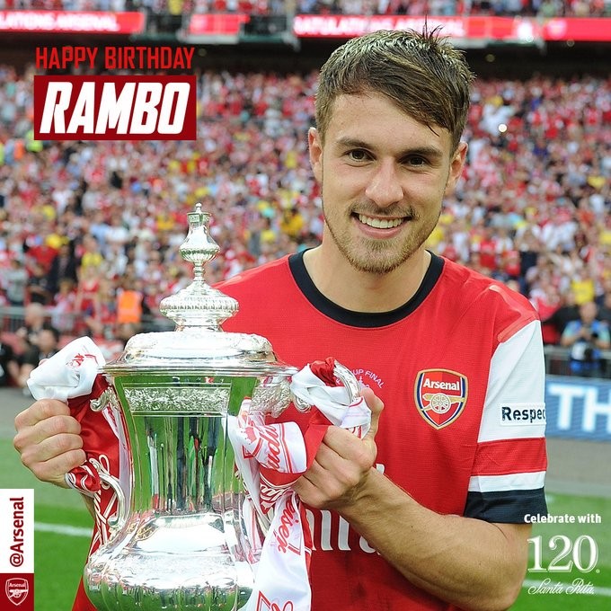 阿森纳官方祝贺拉姆塞:祝您30岁生日快乐!