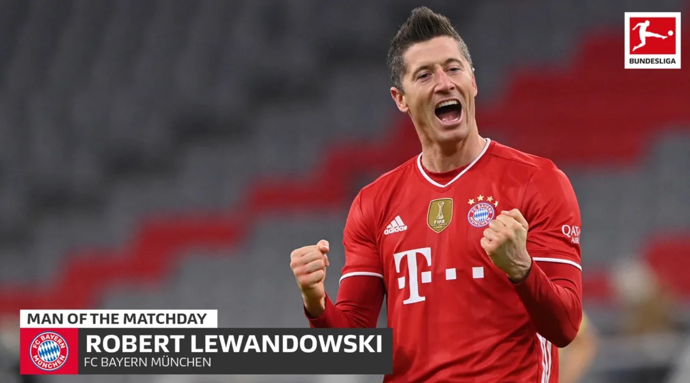 帽子戏法莱万当选德甲本轮最佳球员