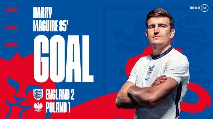 攻破波兰球门,马奎尔世界杯后首次在正式比赛为英格兰进球