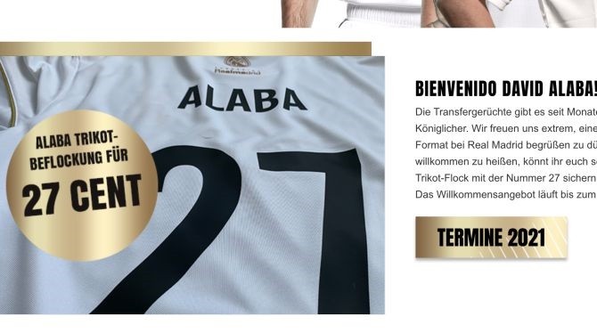 开卖皇马基金会奥地利青训营上架阿拉巴27号球衣