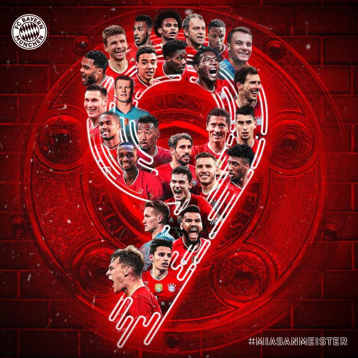 完成德甲九连冠伟业,拜仁官方发布夺冠海报