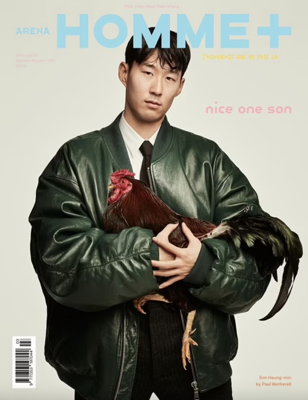 你的孙哥时尚独特孙兴慜怀抱公鸡登上时尚杂志封面