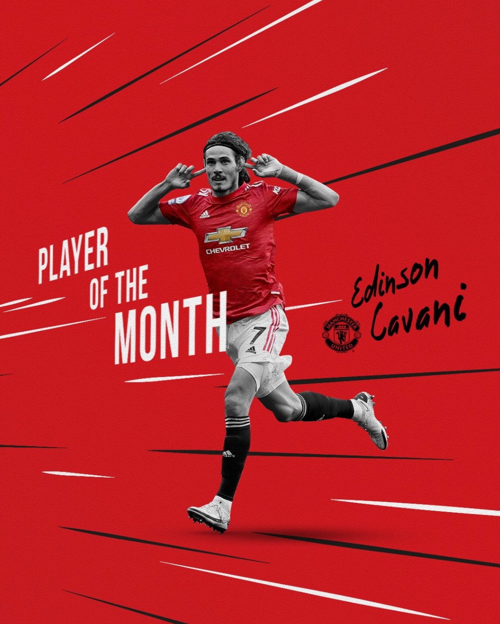 曼联官方卡瓦尼蝉联队内月最佳球员