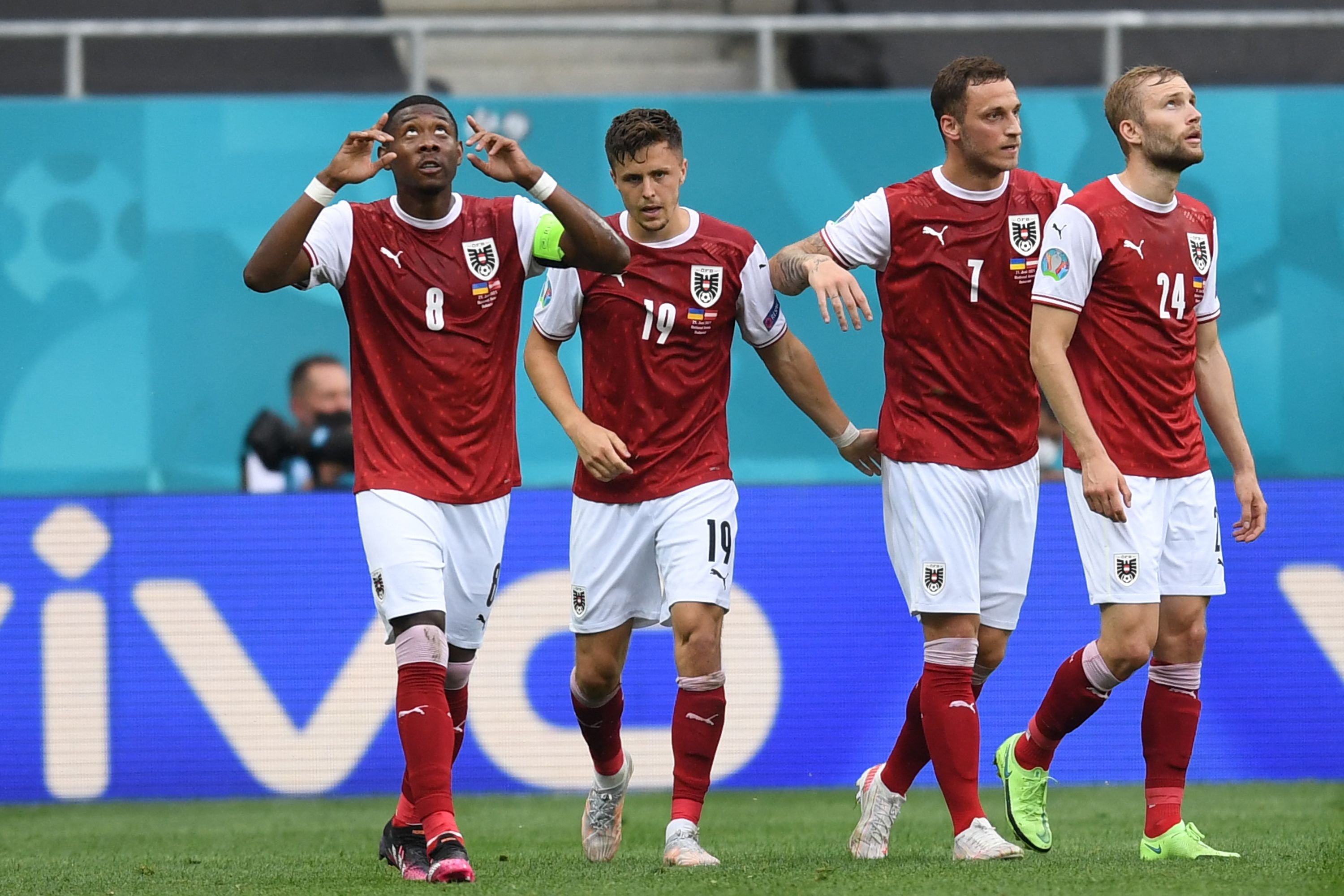 比赛第20分钟,阿拉巴助攻鲍姆加特纳破门,帮助奥地利取得1-0领先.