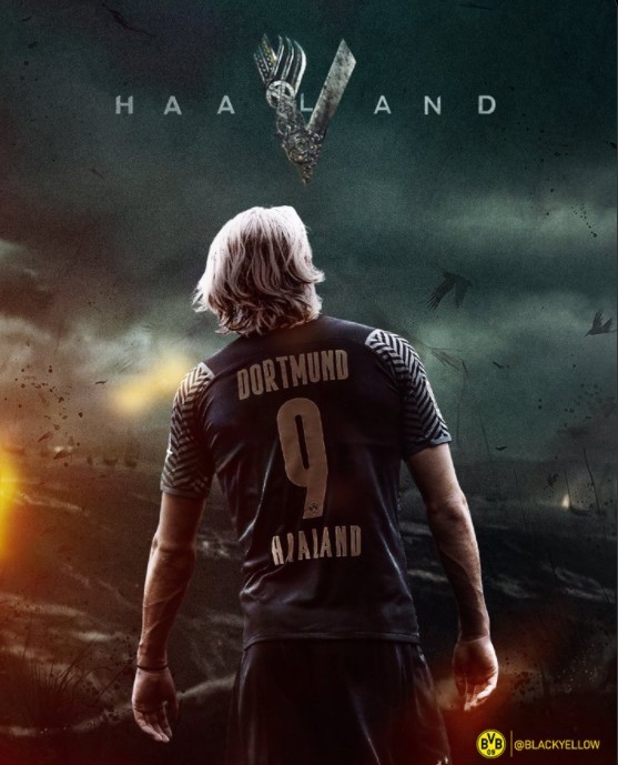 哈兰德梅开二度多特官方制作海报他回来了