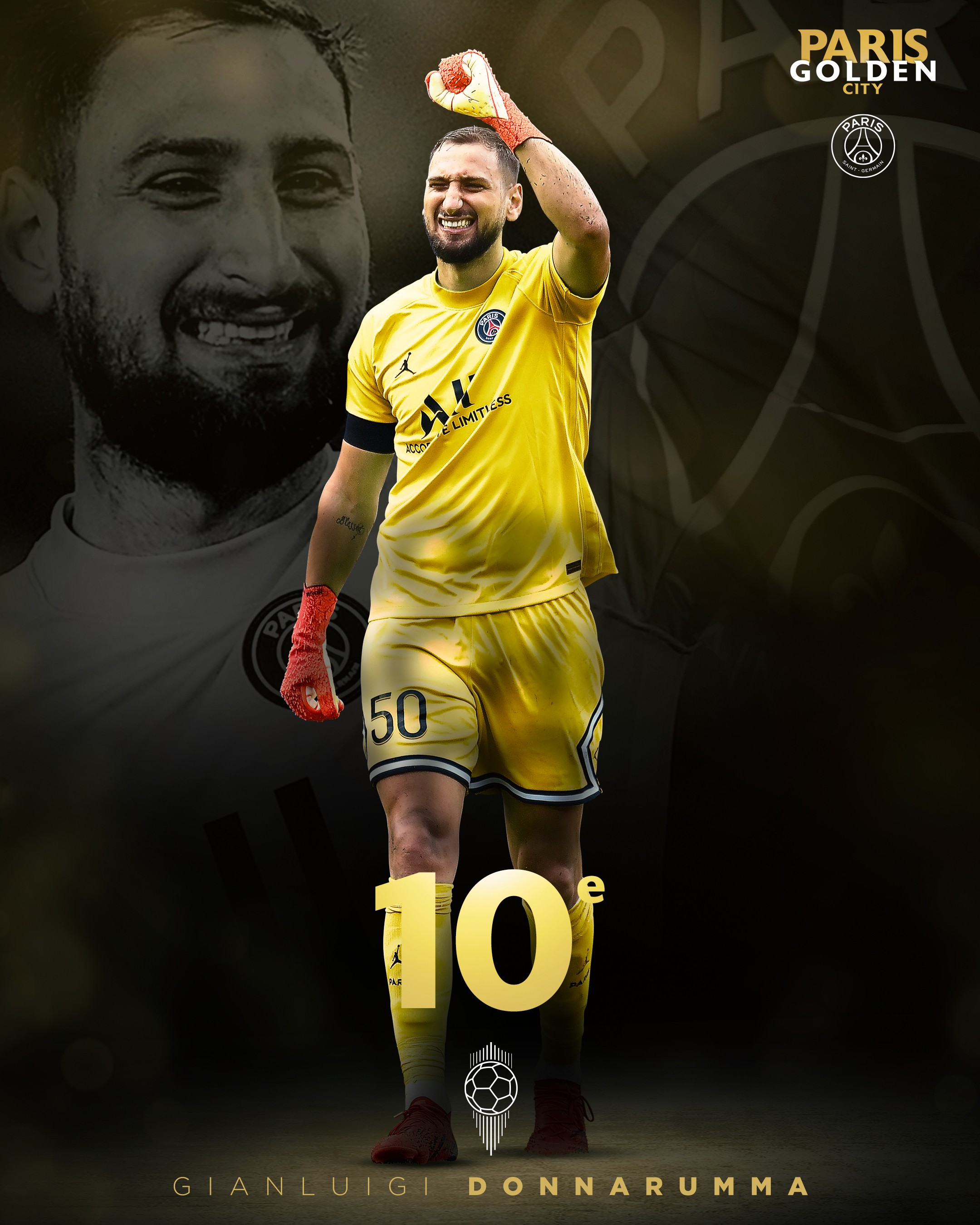 多纳鲁马2021年金球奖排名第10位巴黎官方送祝贺