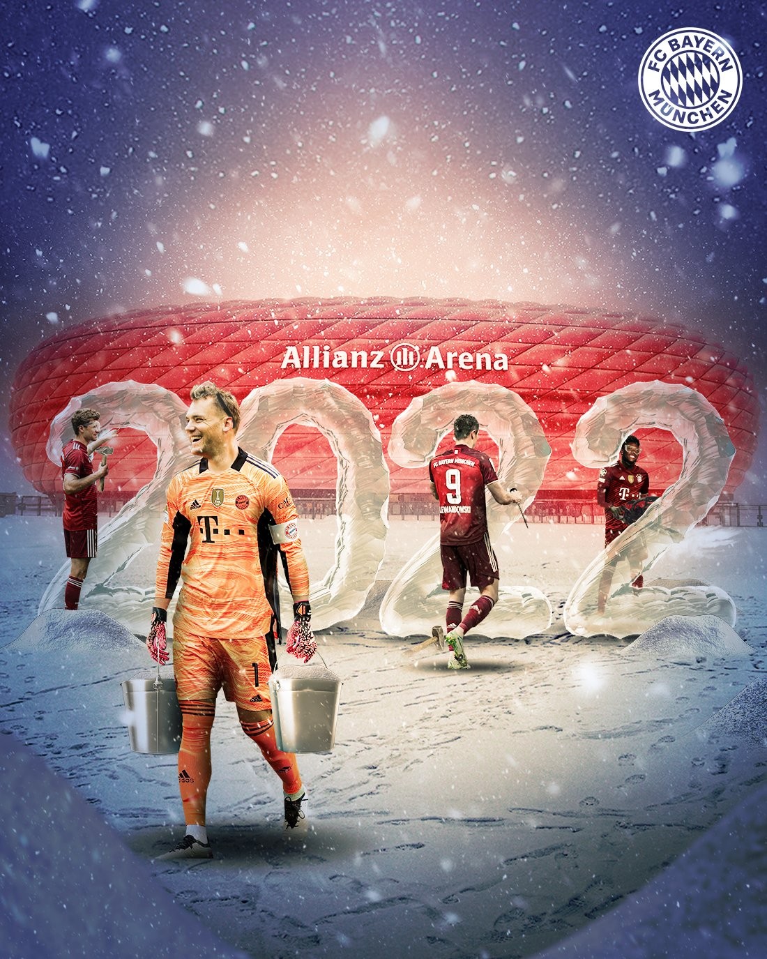 球员一起来冰雕拜仁发布2022年新年海报