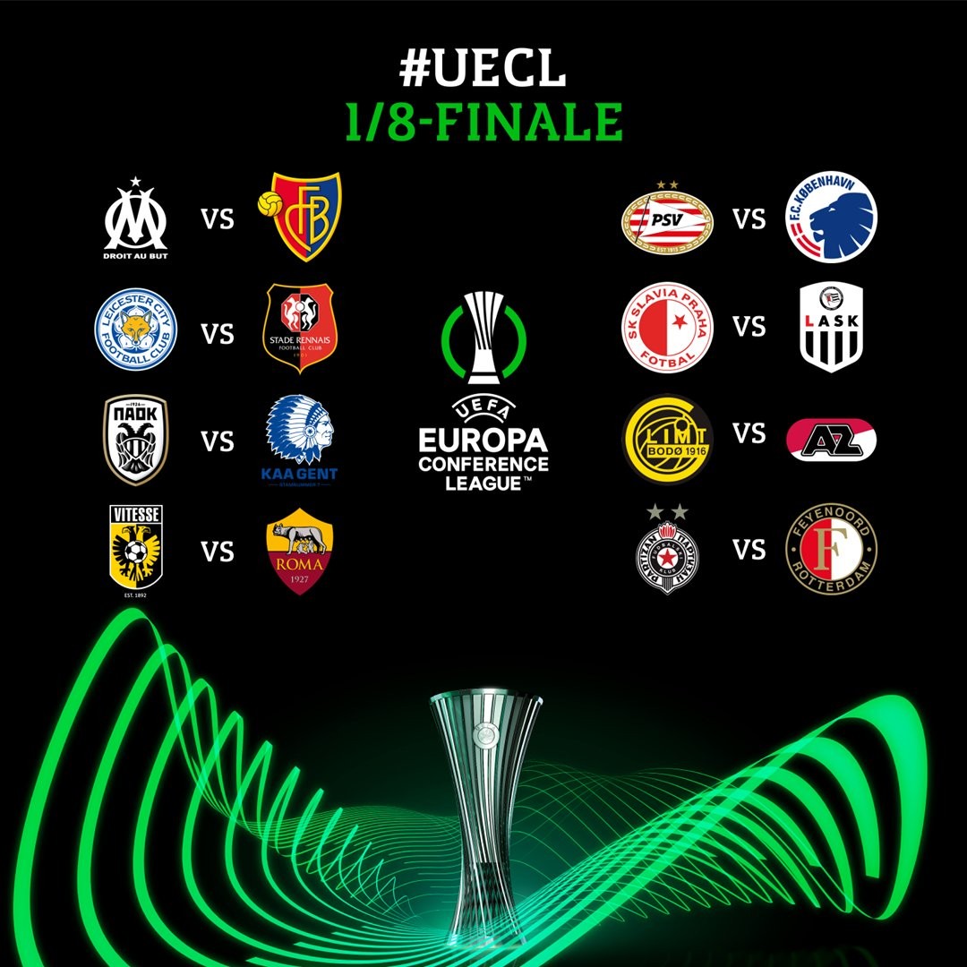 欧协联1 8决赛对阵 罗马遭遇维特斯 莱斯特城对阵雷恩