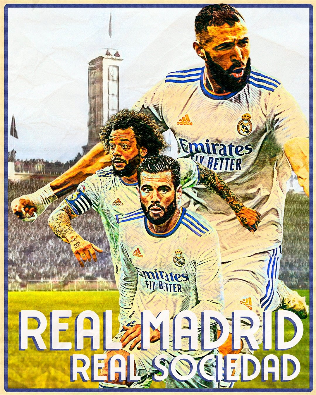 皇马官方发布战皇社海报本泽马马塞洛纳乔出镜