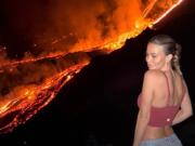 卡里乌斯妻子上传在火山熔岩旁的照片，被民众批安全意识不够
