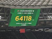  国安vs申花现场观众人数高达64118人，排名中超历史第二