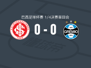 巴西国际0-0格雷米奥，双方鏖战90分钟未分胜负