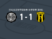 奥林匹亚1-1瓜拉尼，胡安-加西亚破门，理查德-奥尔蒂斯救主
