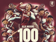 里程碑，沃特金斯打入维拉生涯第100球