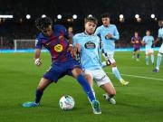 半场战报：巴萨1-0塞尔塔，亚马尔点射破门+伤退