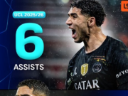 新成就，阿什拉夫成欧冠历史首位连续两个赛季助攻5+的后卫