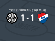 奥林匹亚1-1亚松森国民，高纳首开记录，乌戈-桑多瓦尔扳平