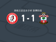 布里斯托尔城女足1-1南安普顿女足，埃马-哈里斯首开记录，凯蒂-罗宾逊扳平比分