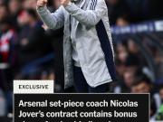 能者多钱？阿森纳定位球教练尼古拉斯·约维的合同中...