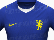 切尔西26/27主场球衣谍照：采用黄色狮子队徽，搭配亮蓝色底色