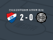 亚松森国民2-0奥林匹亚，科尔曼建功，圣克鲁斯锁定胜局