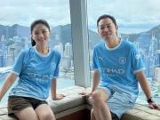 沙溢胡可夫妇穿曼城球衣观战，还带儿子收获福登签名