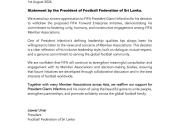 Sri Lanka Football Federation: Listening to opinions is one of Infantino's outstanding qualities, and we unconditionally support him.