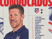 马竞主场战热刺大名单：格列兹曼、阿尔瓦雷斯、卢克曼在列