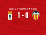 皇家奥维耶多1-0瓦伦西亚，科斯塔斯打进全场唯一进球