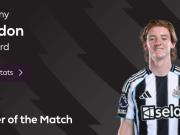 打入唯一进球助纽卡客胜切尔西，安东尼-戈登当选全场最佳