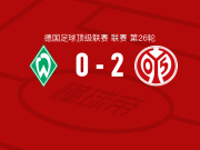 美因茨2-0云达不莱梅，内贝尔破门，李在城锁定胜局
